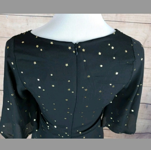 GIANNI BINI Sz XS star print black v-neck dress - Picture 4 of 8